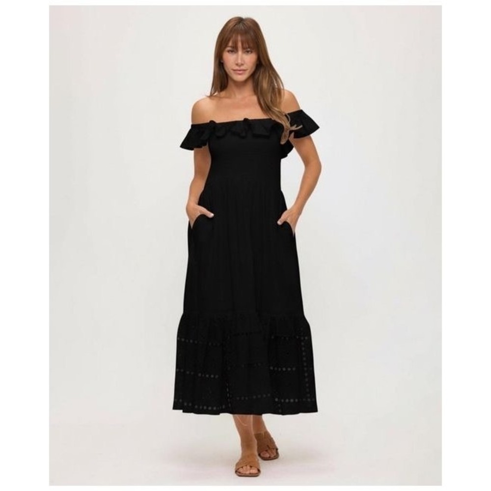NWT Dotti Women's Cotton on/Off-the-Shoulder Cover-up Dress Black L $64